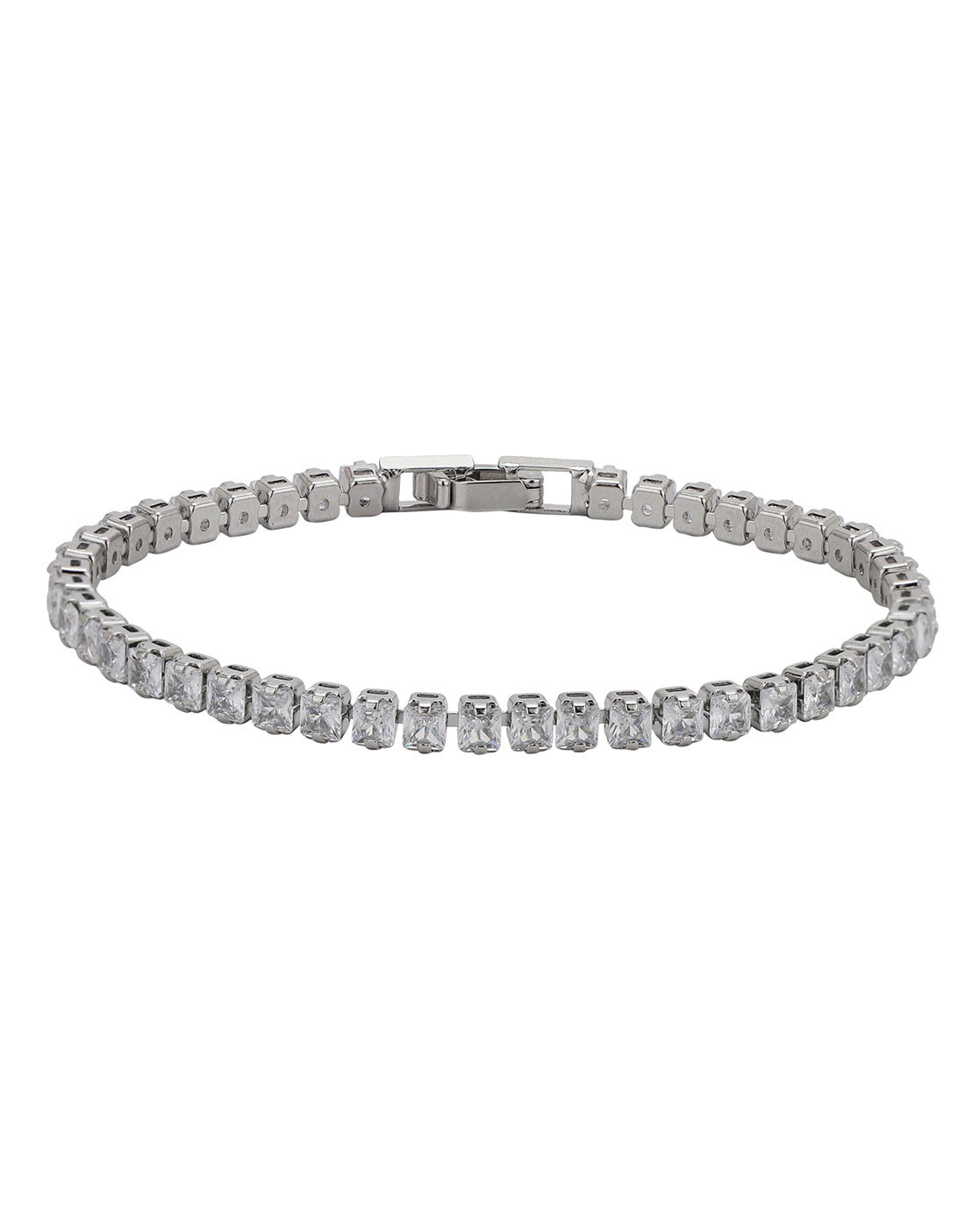 Silver-Plated Cubic Zirconia Studded Tennis Bracelet