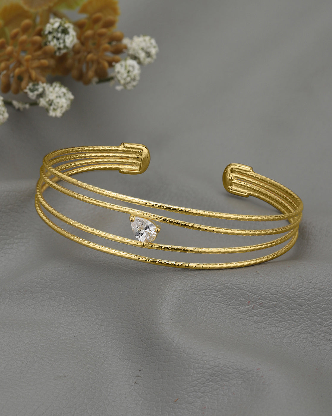 18kt Gold Plated CZ Four Bar Bangle Style Cuff  Bracelet