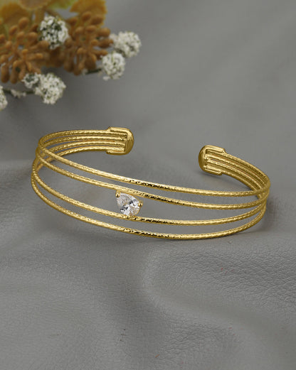 18kt Gold Plated CZ Four Bar Bangle Style Cuff  Bracelet