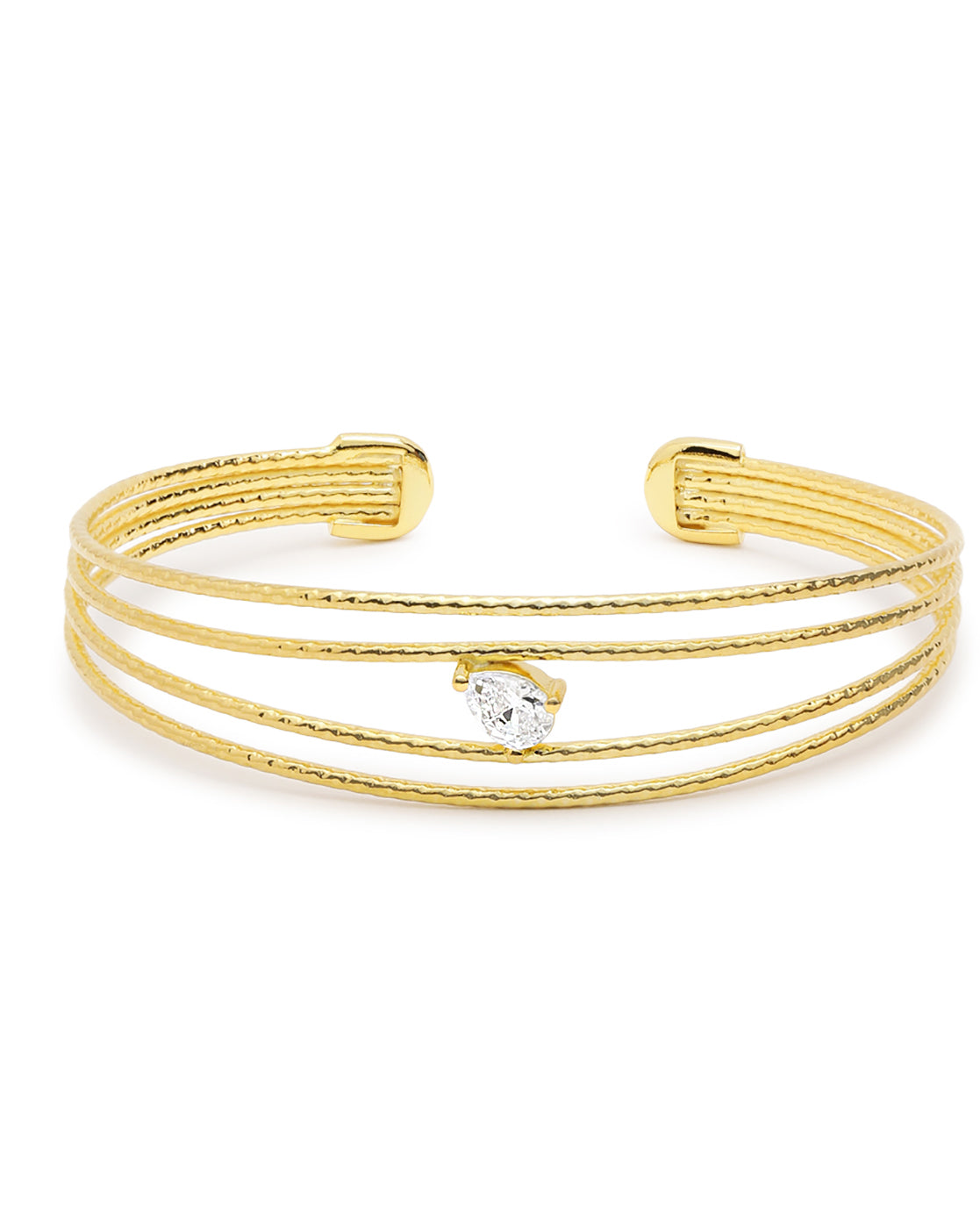 18kt Gold Plated CZ Four Bar Bangle Style Cuff  Bracelet