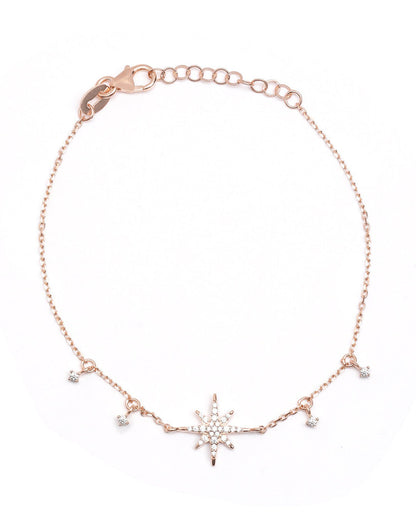 18kt Rose Gold Plated CZ Burst Star Charm Bracelet