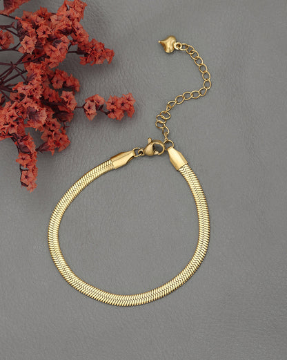 Gold Plated Heart Charm Snake Bracelet