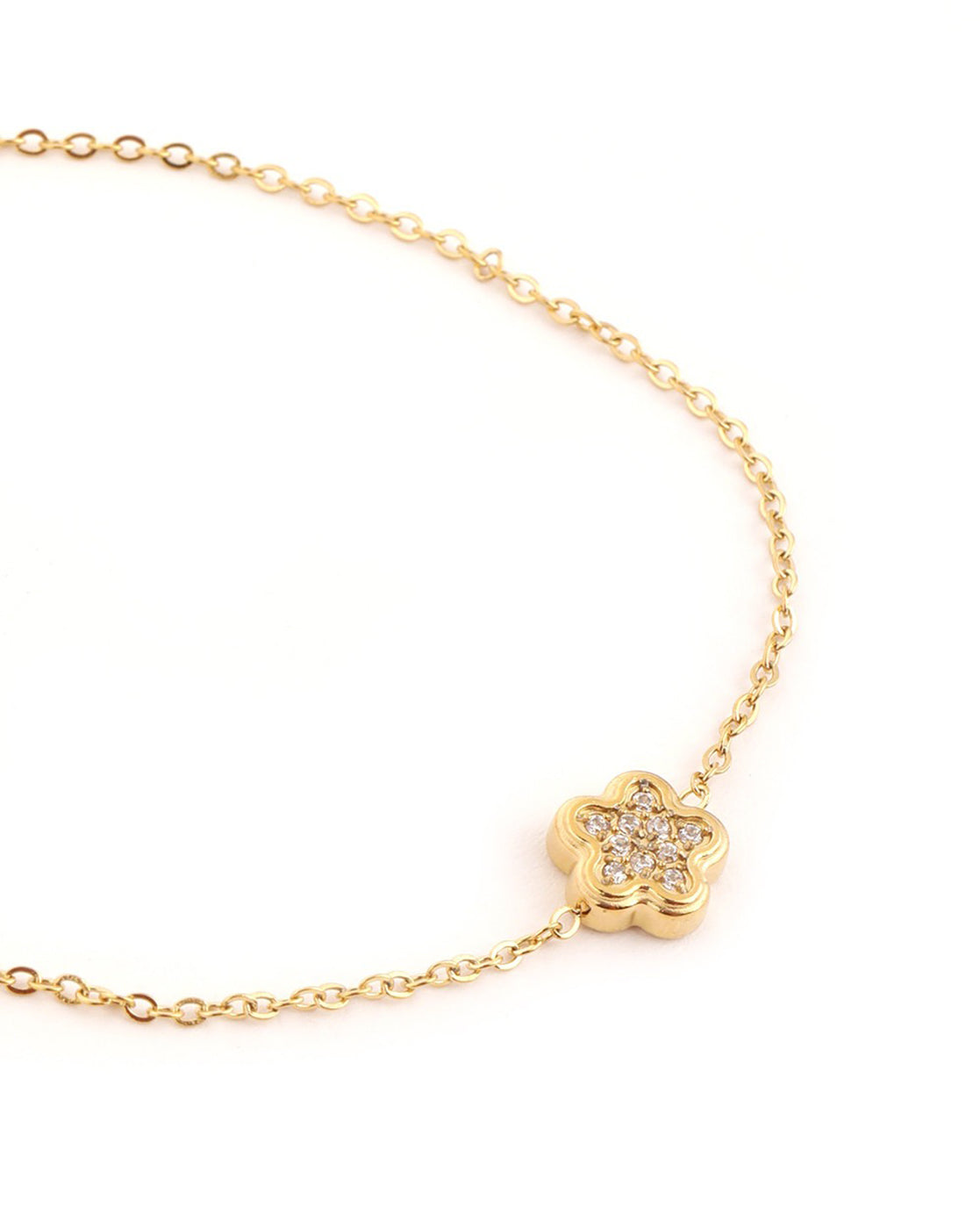 18kt Gold Plated CZ Floral Charm Adjustable Bracelet