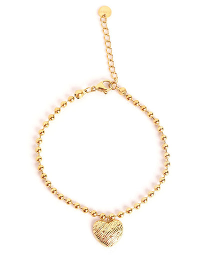 18kt Gold Plated Heart Charm Adjustable Bracelet