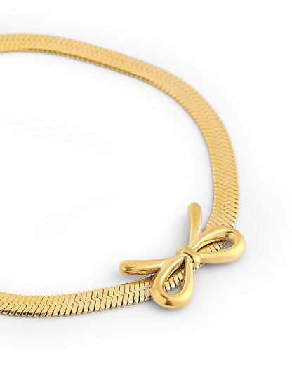 18kt Gold Plated Bow Charm Adjustable Snake chain Bracelet