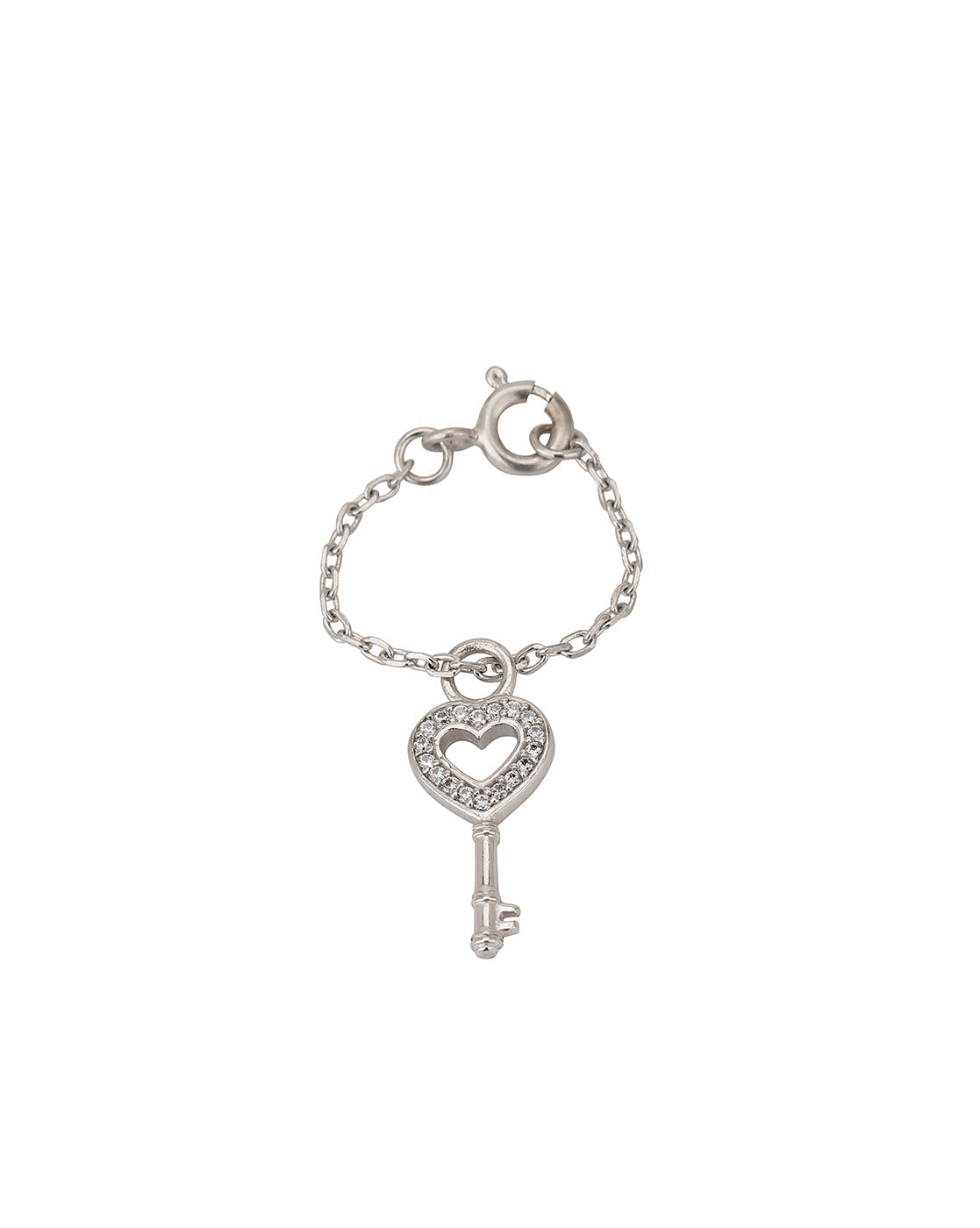 Carlton London Rhodium-Plated Silver-Toned Cz Studded Heart-Key Shape Watch Charm For Women
