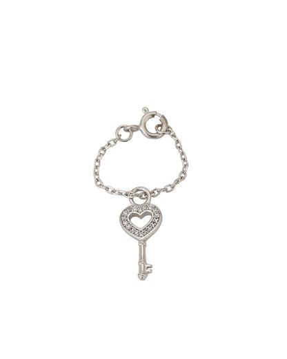Carlton London Rhodium-Plated Silver-Toned Cz Studded Heart-Key Shape Watch Charm For Women