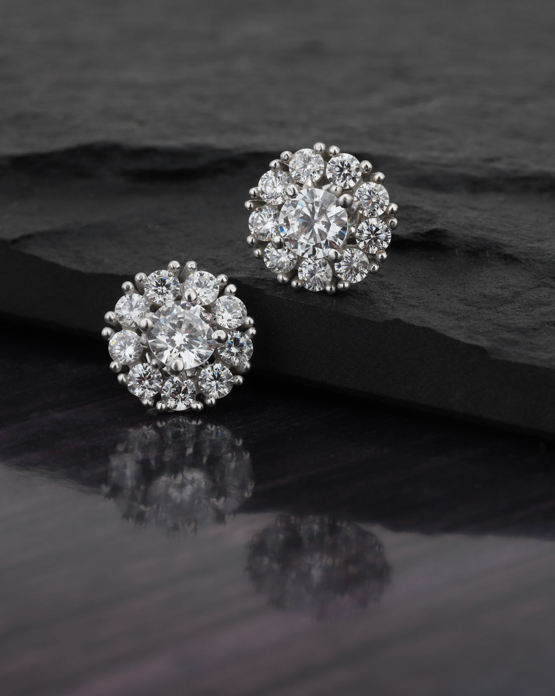 Carlton London Rhodium Plated Cz Circular Stud Earring For Women
