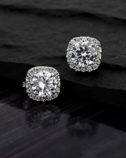 Carlton London Rhodium Plated Cz Geometric Stud Earring For Women