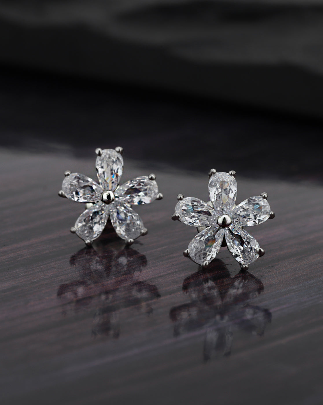 Carlton London Rhodium Plated Cz Floral Stud Earring For Women