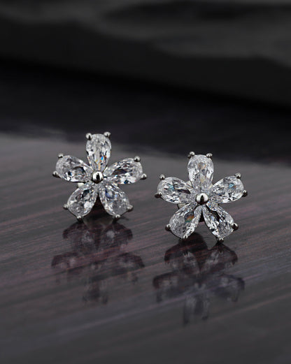 Carlton London Rhodium Plated Cz Floral Stud Earring For Women