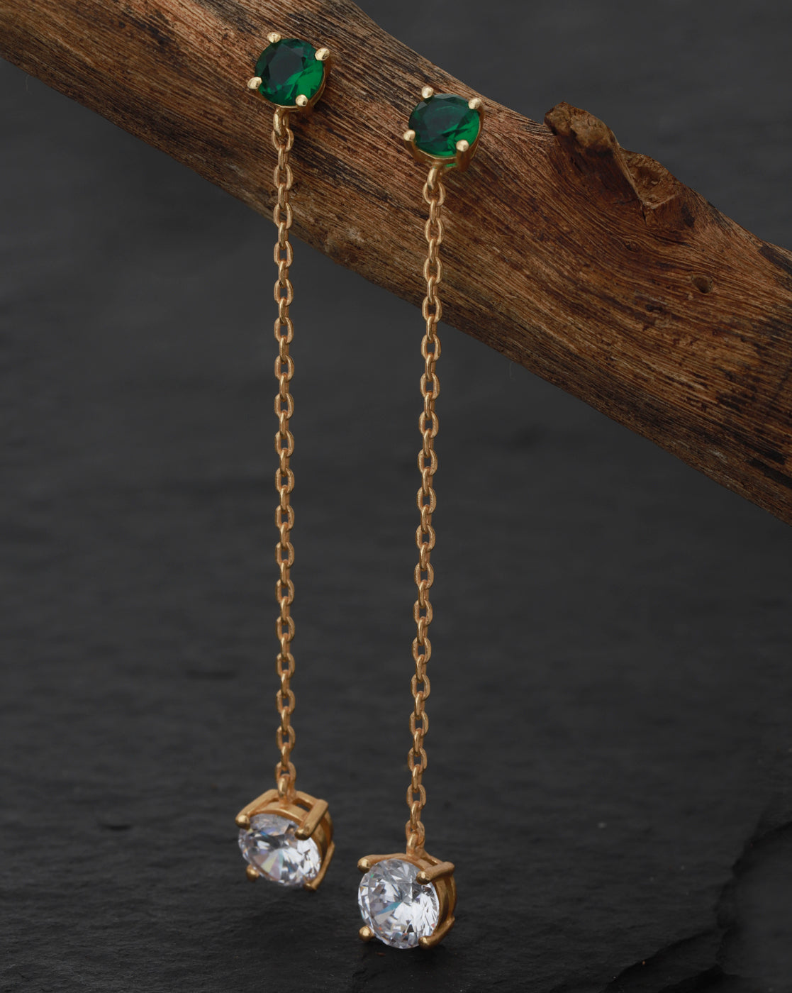 Carlton London Gold Plated Contemporary Drop Earring With Dangling Cz Stone