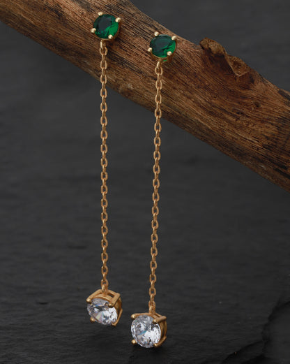 Carlton London Gold Plated Contemporary Drop Earring With Dangling Cz Stone