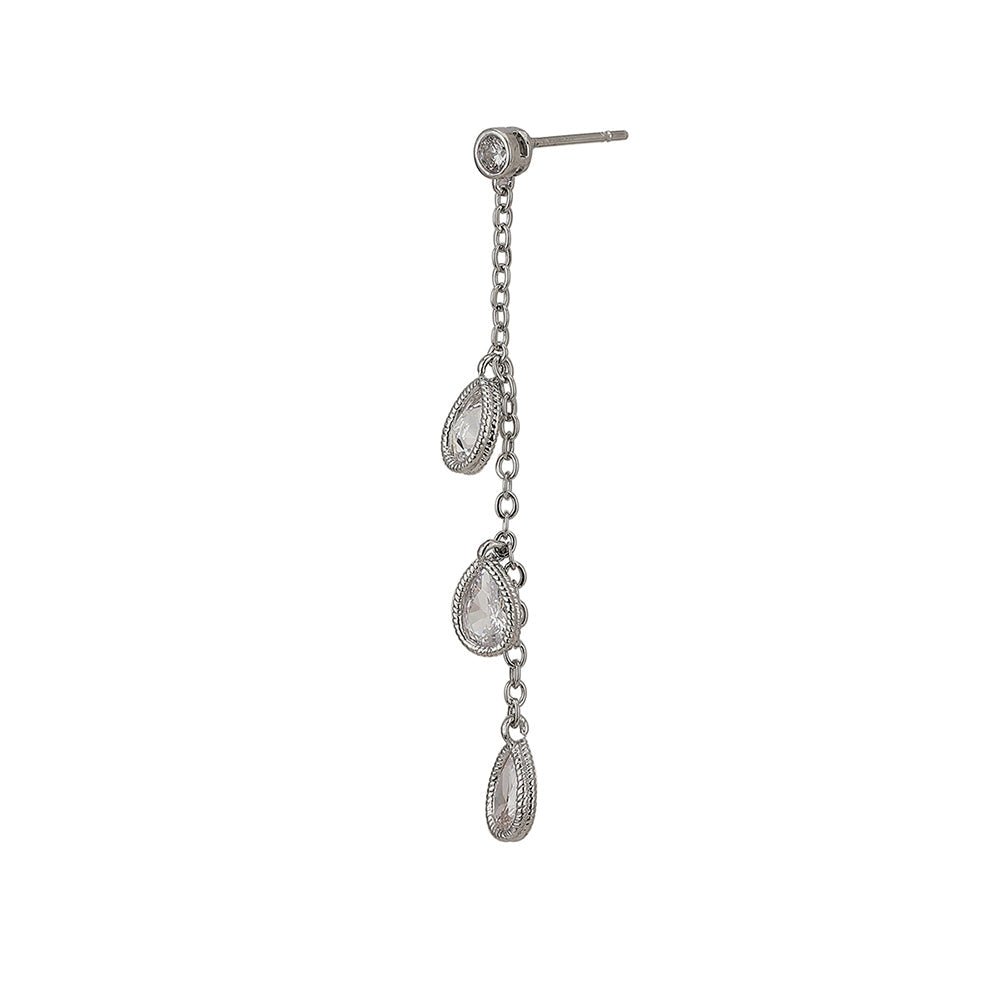 Carlton London Silver-Toned Rhodium-Plated Cz Stone-Studded Contemporary Drop Earrings Fje1861