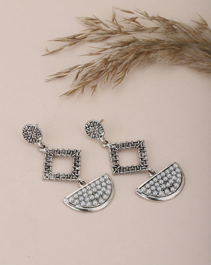 Carlton London Rhodium Plated White Beaded Drop Earring For Women