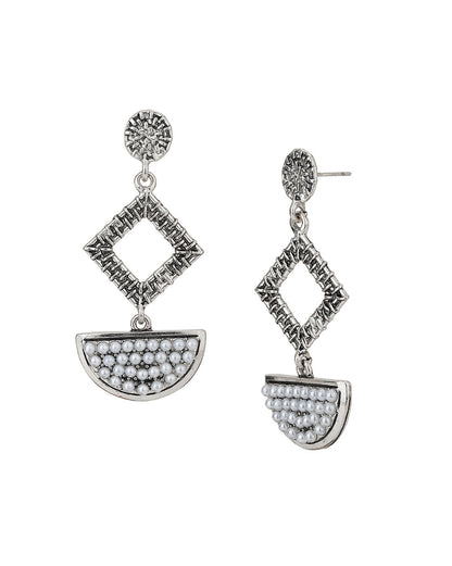 Carlton London Rhodium Plated White Beaded Drop Earring For Women
