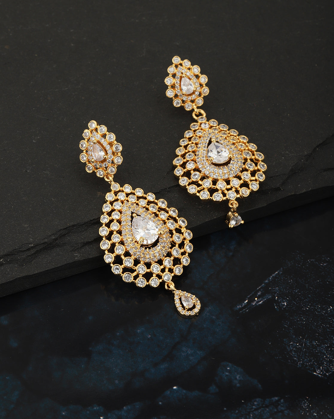 Carlton London Gold Plated Cz Teardrop Drop Earring For Women