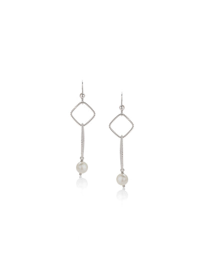 Carlton London Rhodium Plated Drop Earring With Dangling Pearl For Women