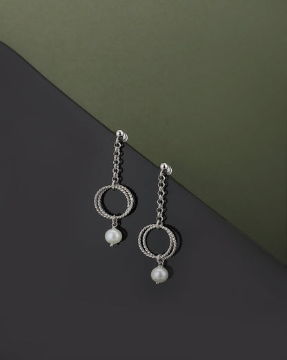 Carlton London Rhodium Plated Contemporary Drop Earring With Dangling Pearl