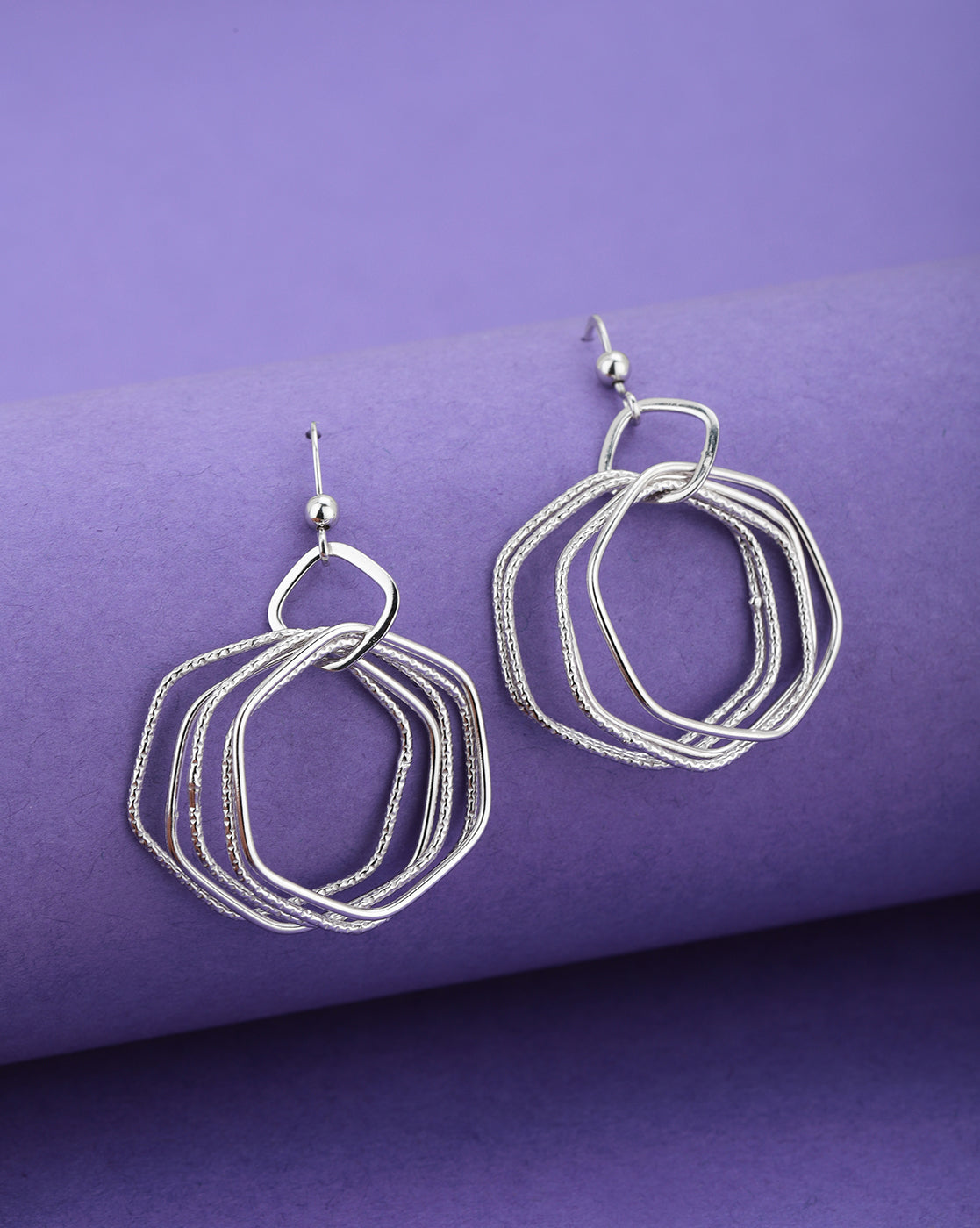 Carlton London Rhodium Plated Geometric Drop Earring For Women