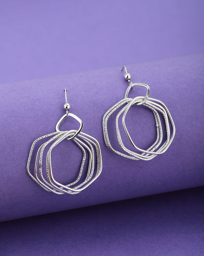 Carlton London Rhodium Plated Geometric Drop Earring For Women