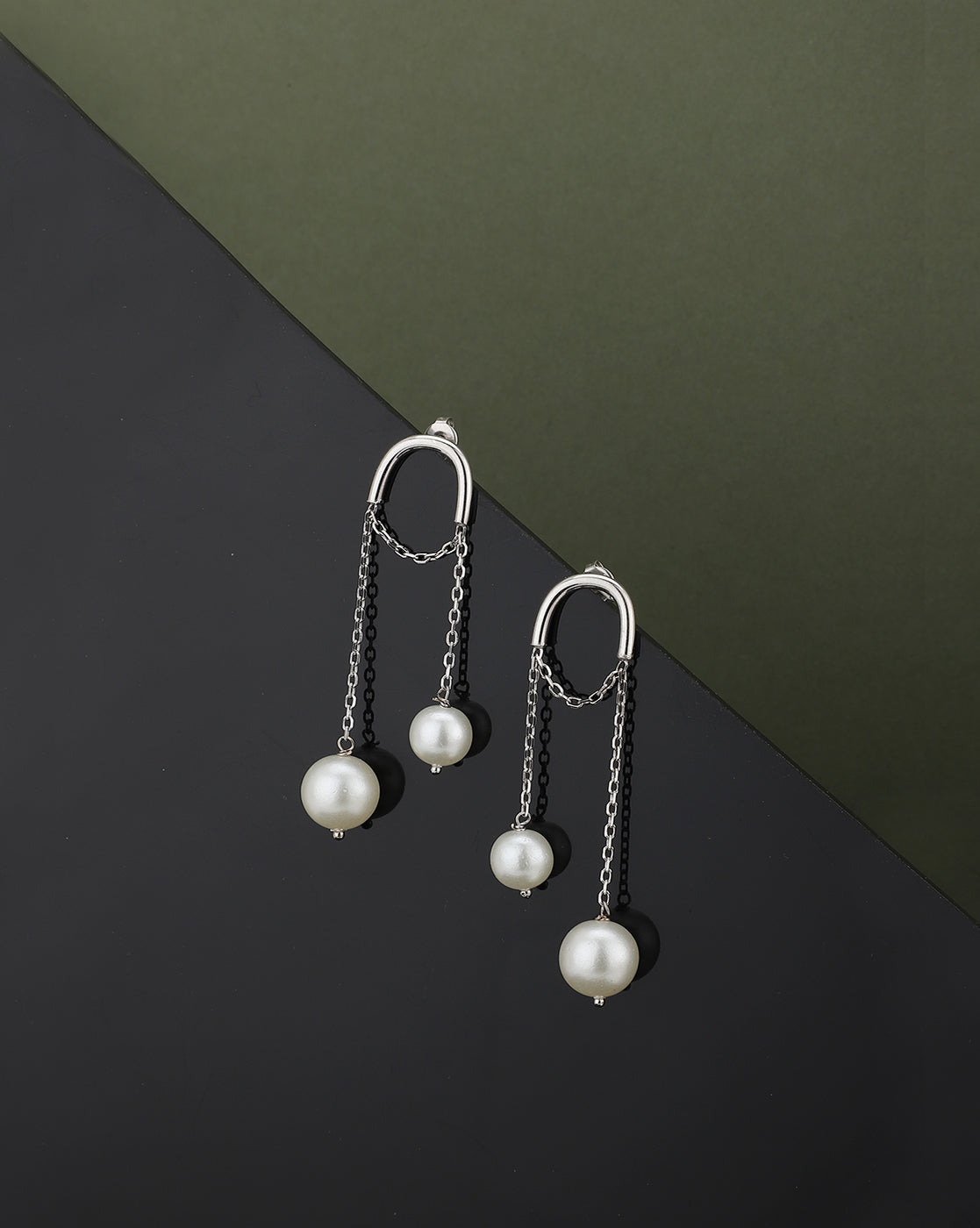 Carlton London Rhodium Plated Contemporary Drop Earring With Dangling Pearl