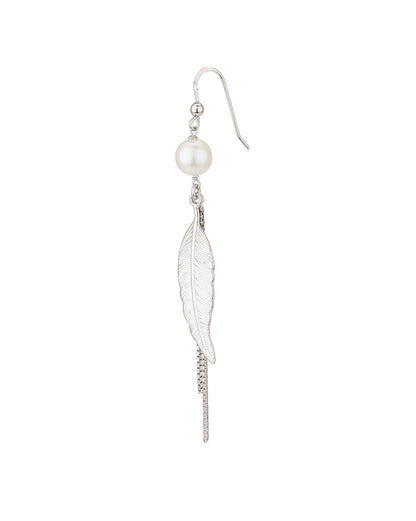 Carlton London Rhodium Plated White Pearl With Leaf Drop Earring For Women