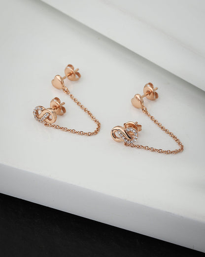 Carlton London Rose Gold Plated Cz Heart With Infinity Stud Chain Earring For Women