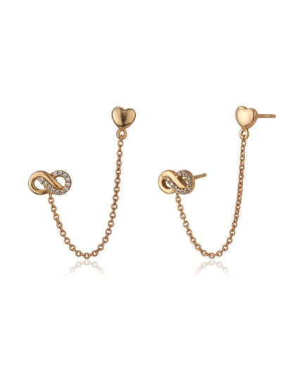 Carlton London Rose Gold Plated Cz Heart With Infinity Stud Chain Earring For Women