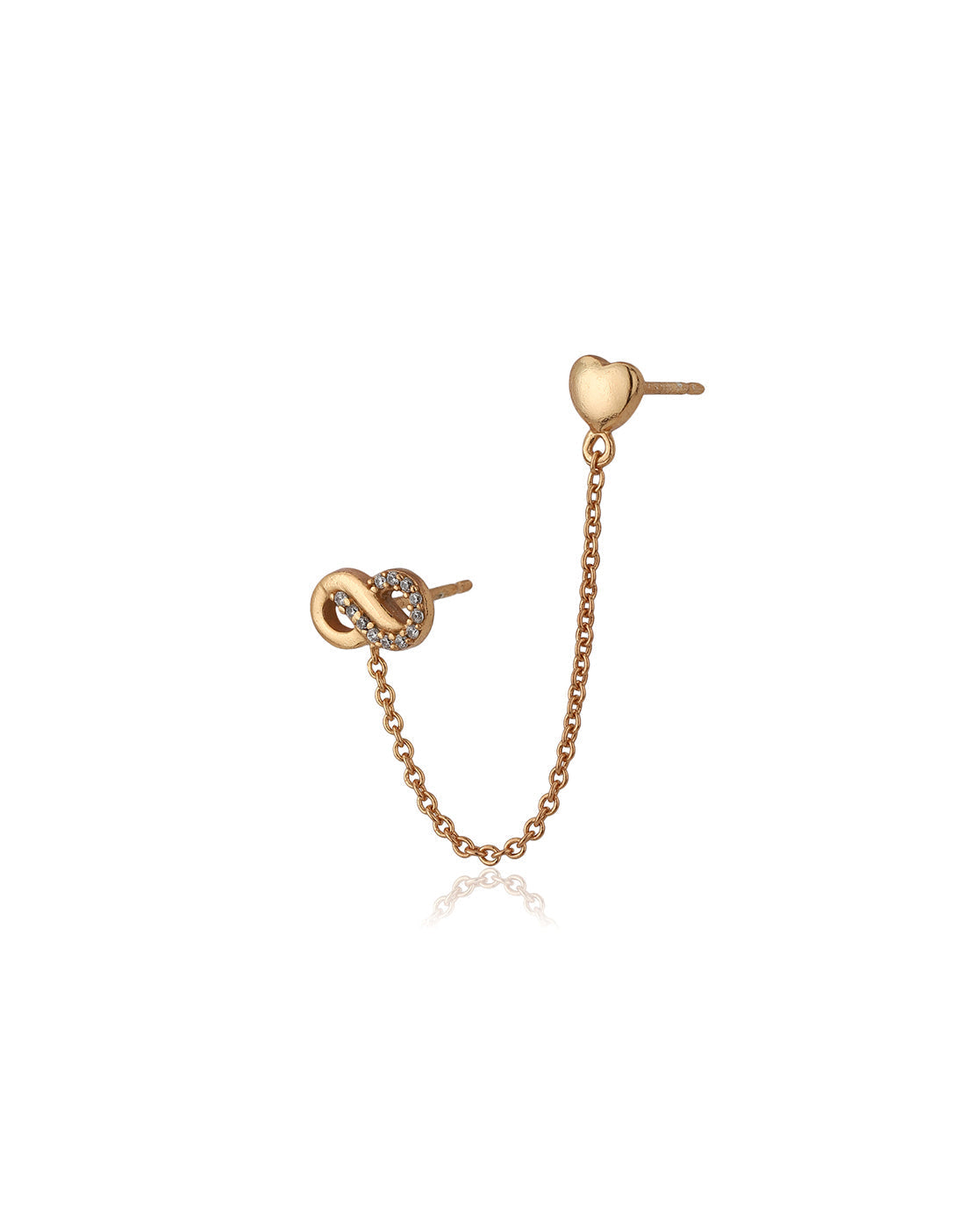 Carlton London Rose Gold Plated Cz Heart With Infinity Stud Chain Earring For Women