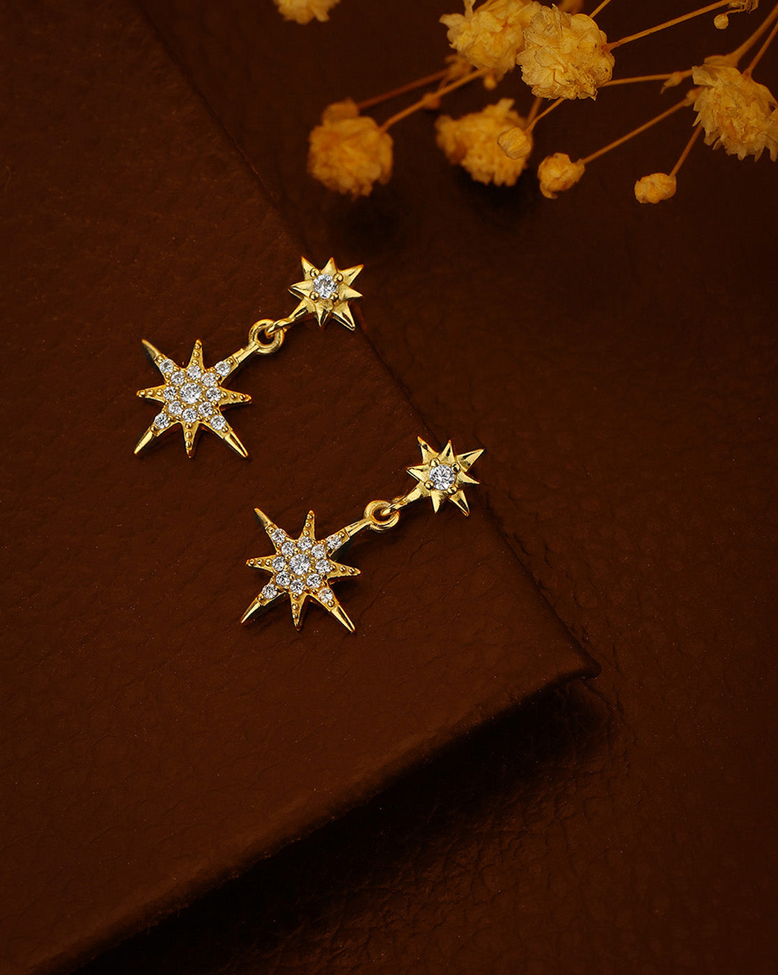 Carlton London Gold Plated Cz Star Drop Earring For Women