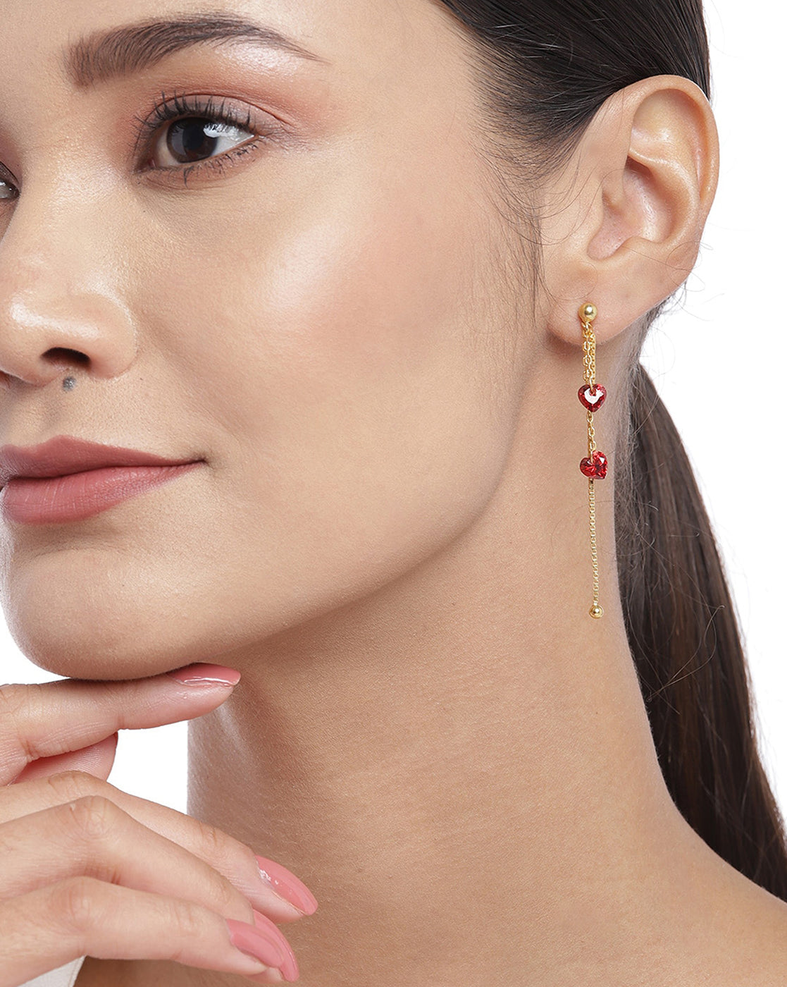 Carlton London Gold Plated Red Cz Drop Earring For Women