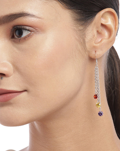 Carlton London Rhodium Plated Drop Earring With Dangling Cz Stone For Women