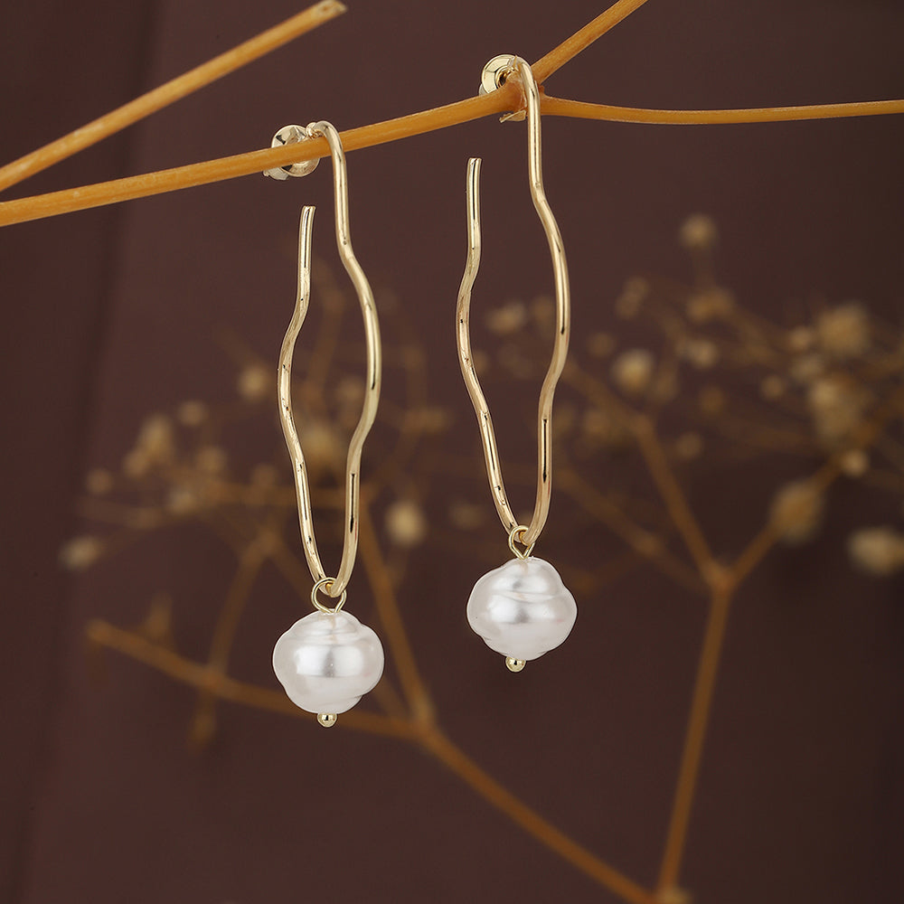 Carlton London Rose Gold &amp; White Contemporary Drop Earrings Fje3853