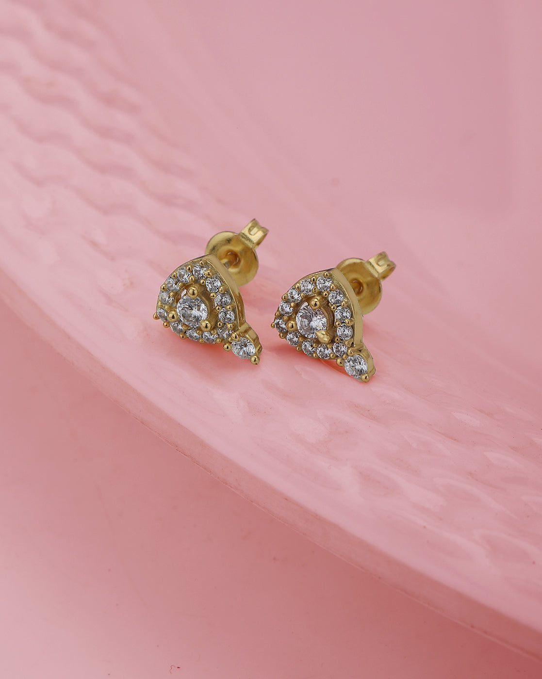 Carlton London Gold Plated Cz Studded Contemporary Stud Earrings For Women