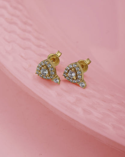 Carlton London Gold Plated Cz Studded Contemporary Stud Earrings For Women