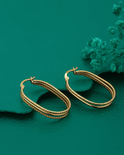 Carlton London Gold Plated Oval Shape Hoop Earrings For Women
