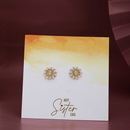 Carlton London Gold Toned Cz Studded Floral Stud Earring For Women