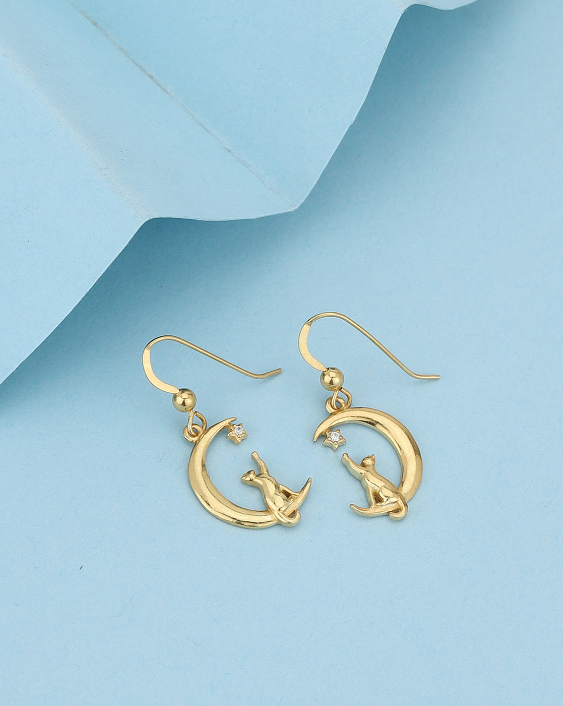 Carlton London 18Kt Gold Plated Classic Earrings With Moon &amp; Cat
