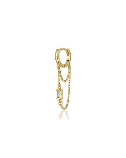 Carlton London 18Kt Gold Plated Hoop Earrings With Dangling Double Chain &amp; Cz