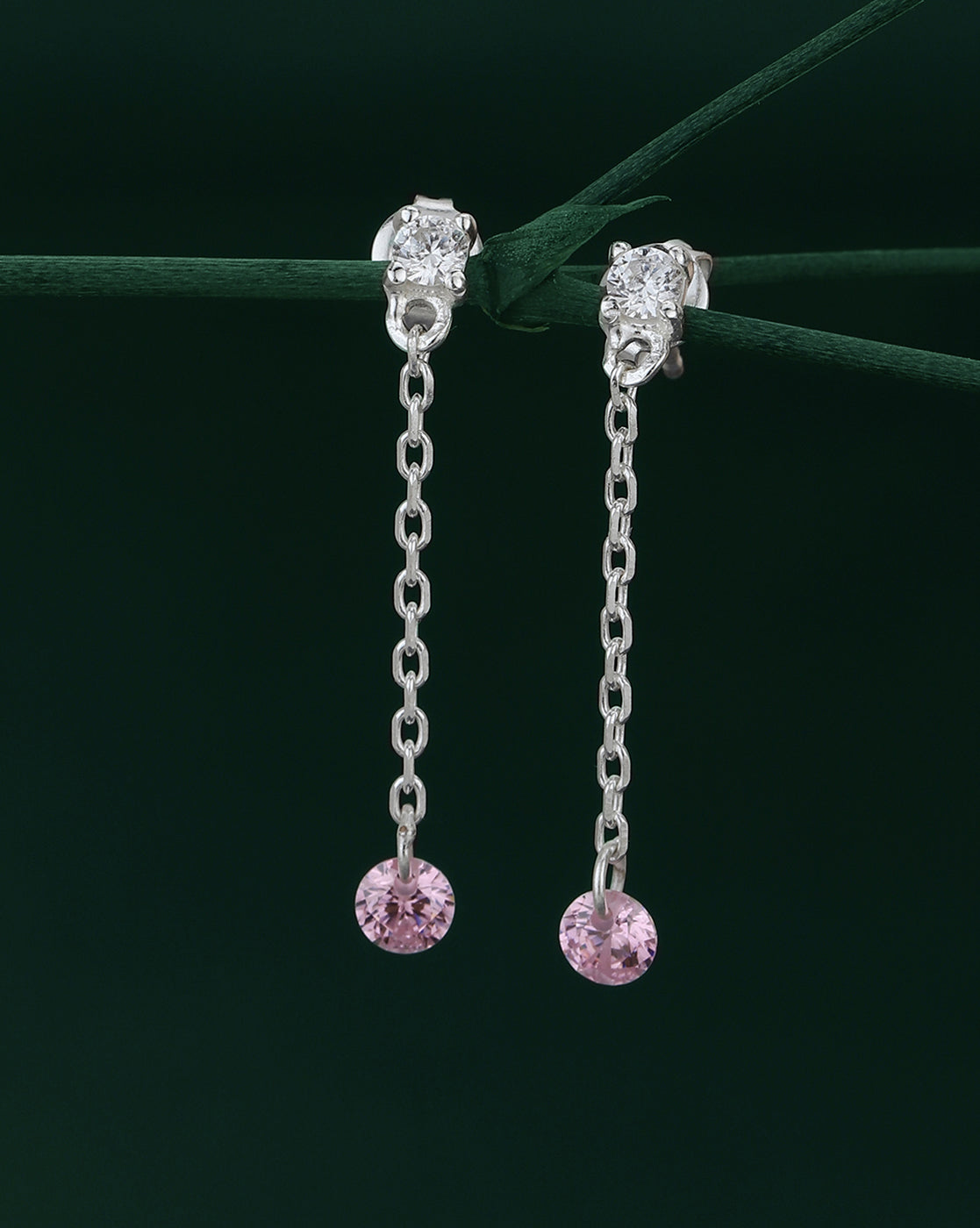 Carlton London  Rhodium Plated Drop Earrings Dangling Cz