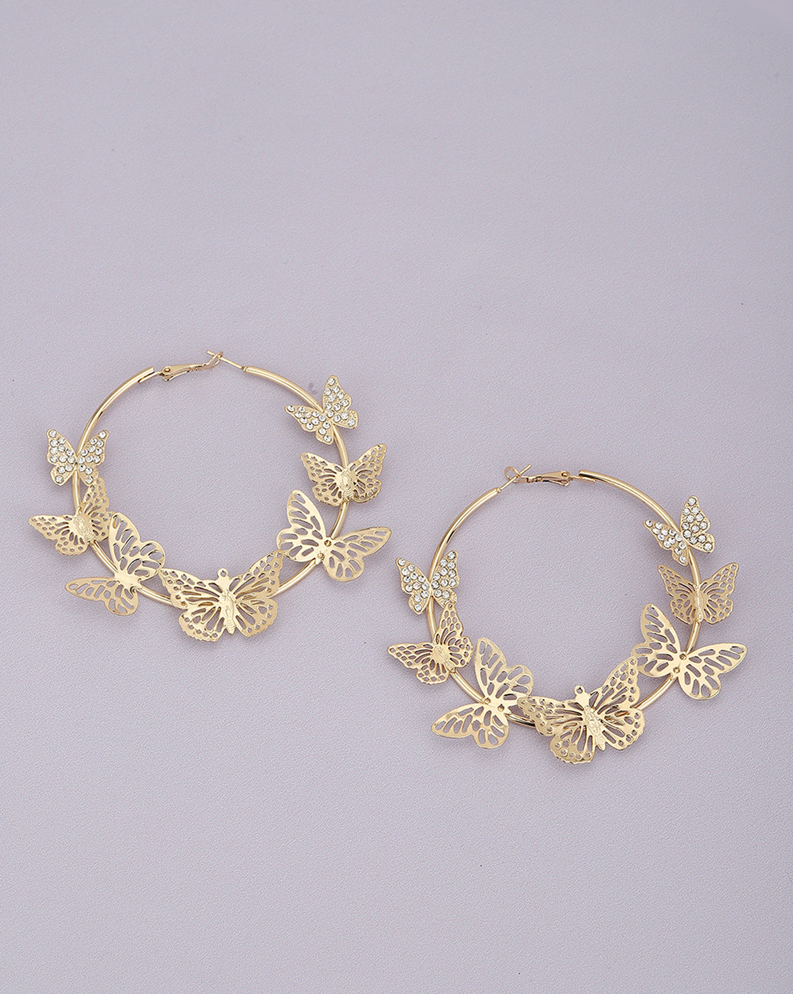 Gold Plated With Cz &amp; Butterfly Bold Hoop Earring For Women