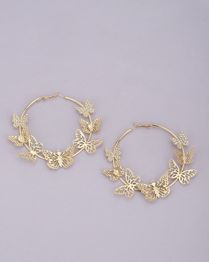 Gold Plated With Cz &amp; Butterfly Bold Hoop Earring For Women