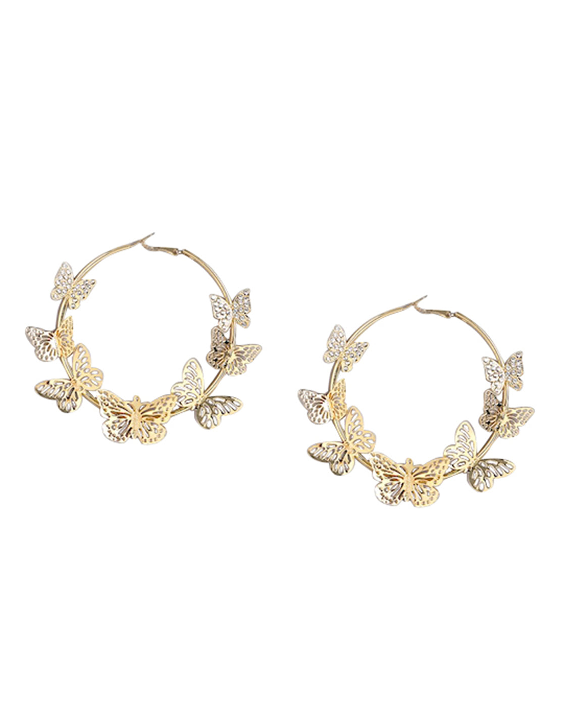 Gold Plated With Cz &amp; Butterfly Bold Hoop Earring For Women