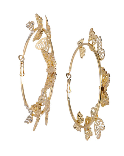 Gold Plated With Cz &amp; Butterfly Bold Hoop Earring For Women