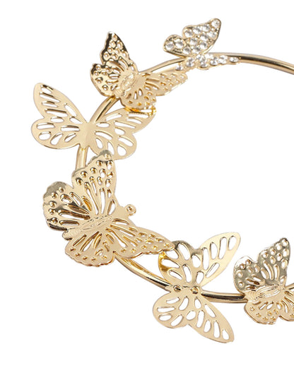 Gold Plated With Cz &amp; Butterfly Bold Hoop Earring For Women