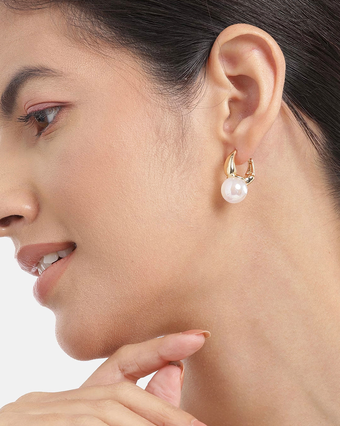 Gold Plated With Pearl Fancy Hoop Earring For Women