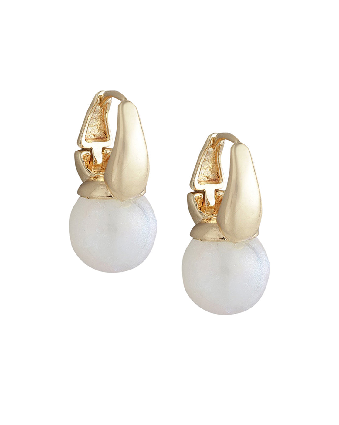 Gold Plated With Pearl Fancy Hoop Earring For Women