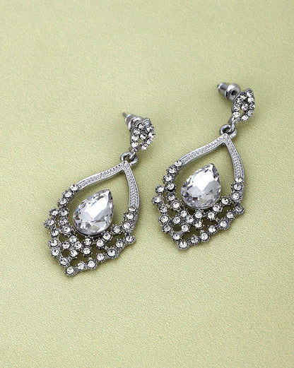 Rhodium Plated With Crystal Fancy Drop Earring For Women