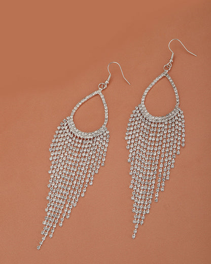 Fancy Cz Tassel Drop Earring With Rhodium Plated For Women